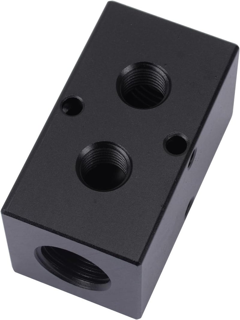 MARSTEK Air Manifold, Air Compressor Manifold, Aluminum Air Hose Inline Manifold Block Splitter, Pneumatic Manifold Air Distribution Block, NPT 1/2 Inch Supply Port, NPT 1/4 Inch Output Port (2 Way 4 Port) - Image 1